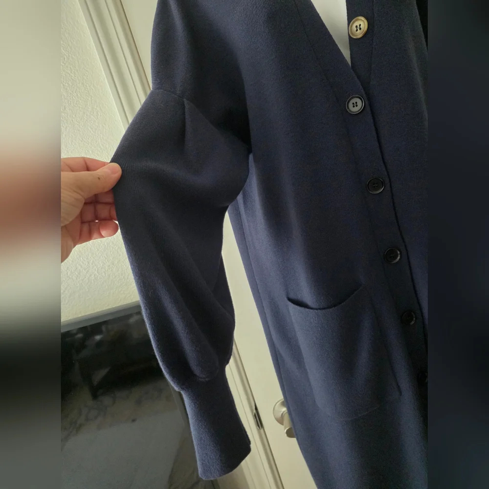 TIBI Wool Blend Navy Blue Button Down Long Cardigan Size M. - Picture 5 of 14